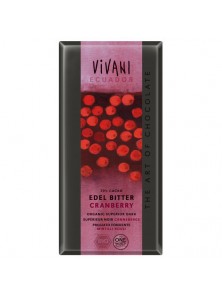 CHOCOLATE NEGRO BIO CON TROCITOS DE ARANDANOS ROJOS 100GR - VIVANI - 4044889004465