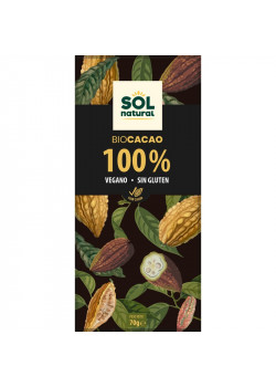 TABLETA DE CHCOLATE CACAO PURO 100% 70GR BIO - SOL NATURAL - 8435037802037