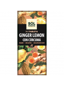 TABLETA DE CHOCOLATE JENGIBRE LIMON Y CURCUMA 70GR BIO - SOL NATURAL - 8435037801962